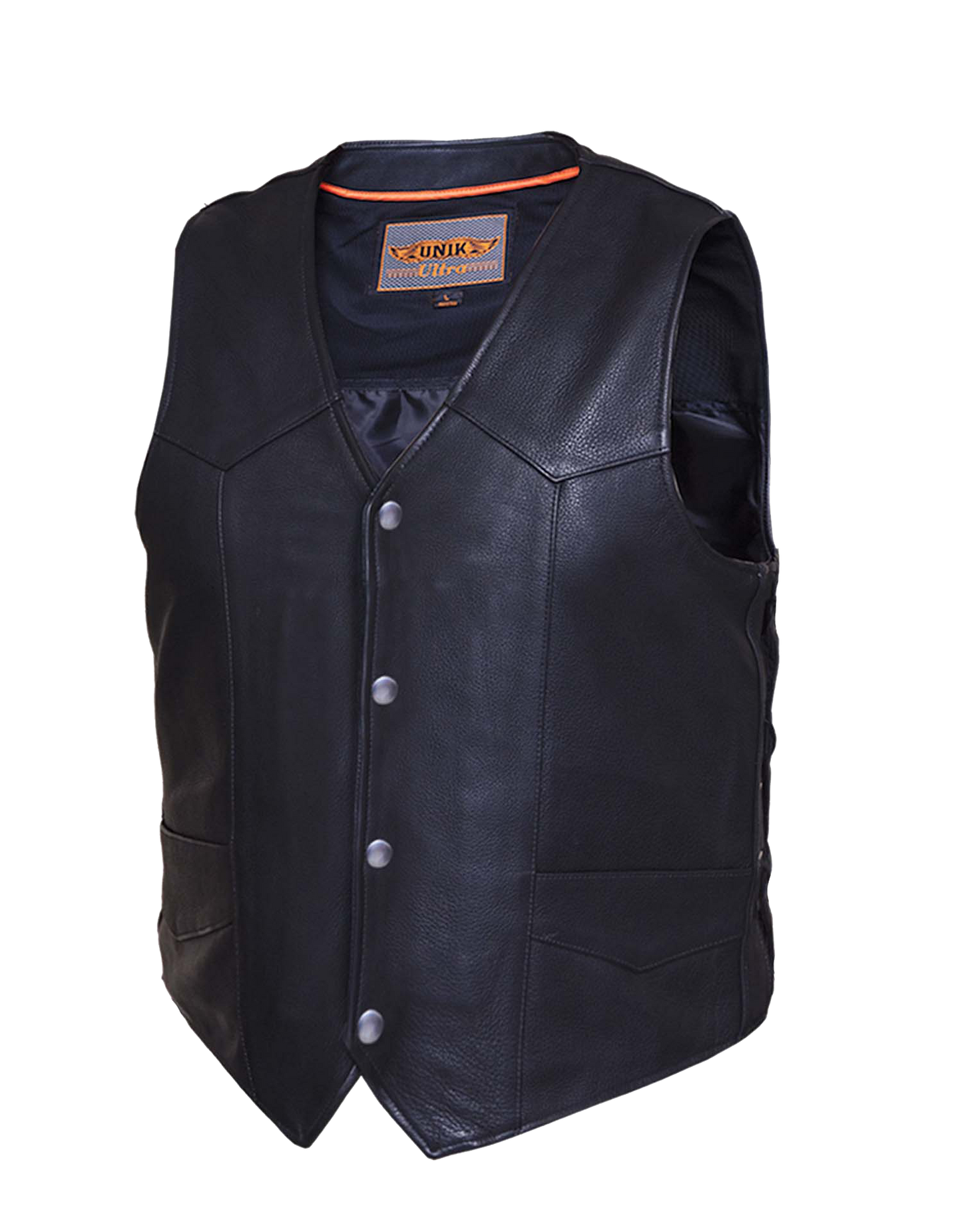 leather vest with silver buttons closure