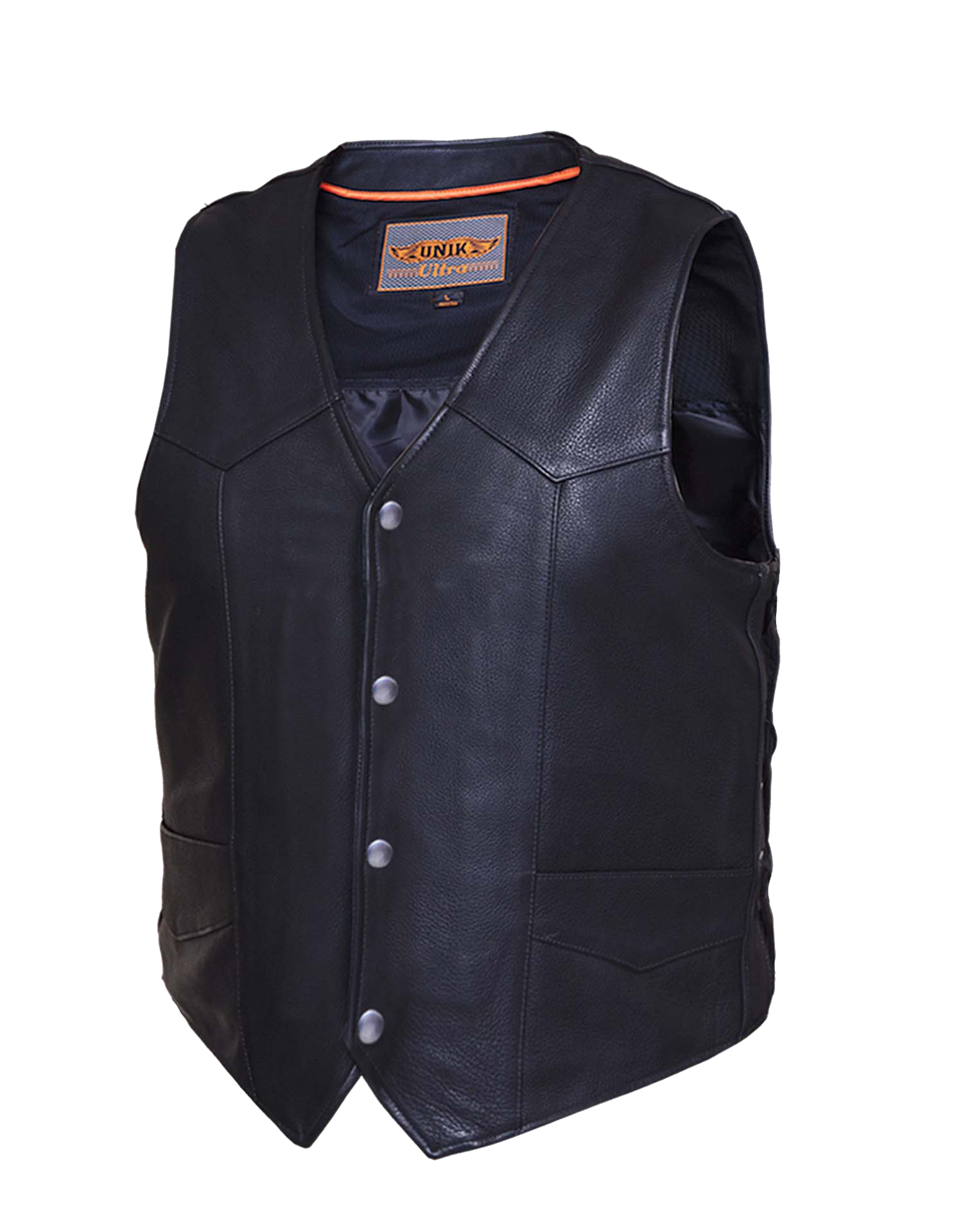 leather vest with silver buttons closure