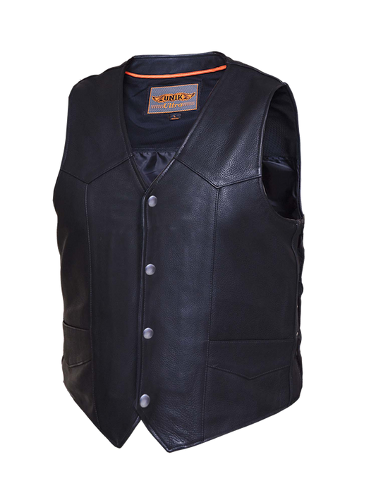 leather vest with silver buttons closure