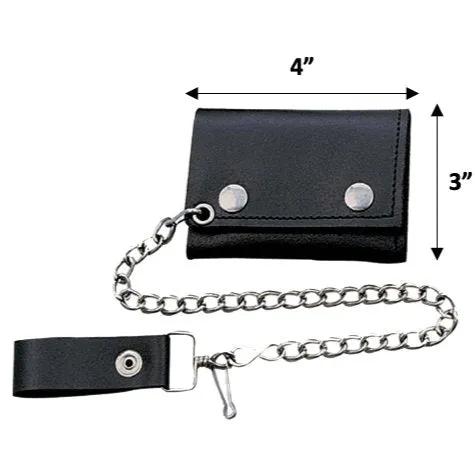 Black leather wallet with chain and leather hook