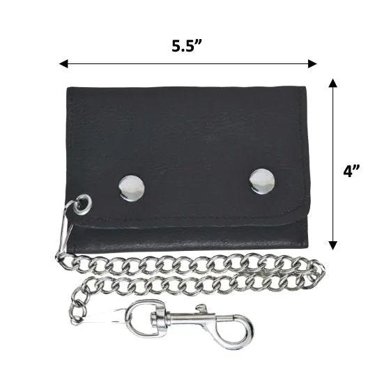 Black leather wallet with chain and studs