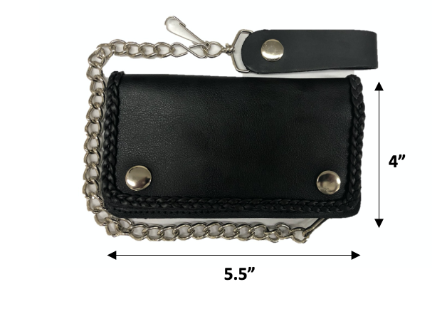 Black leather wallet with chain protector