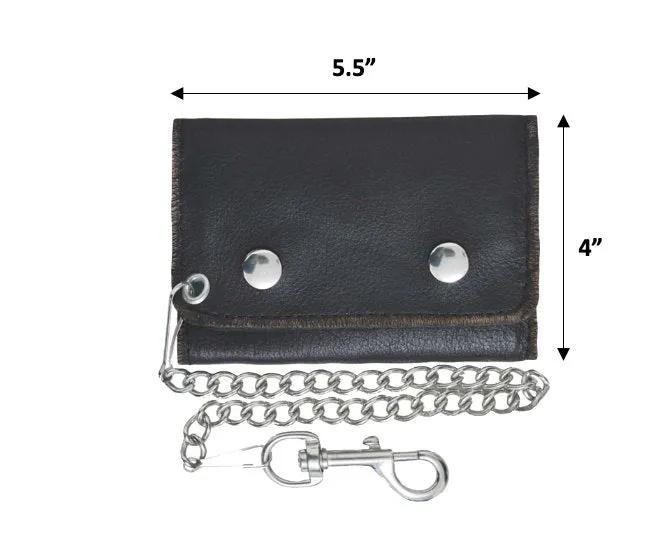 leather wallet with stud and chain hanger 