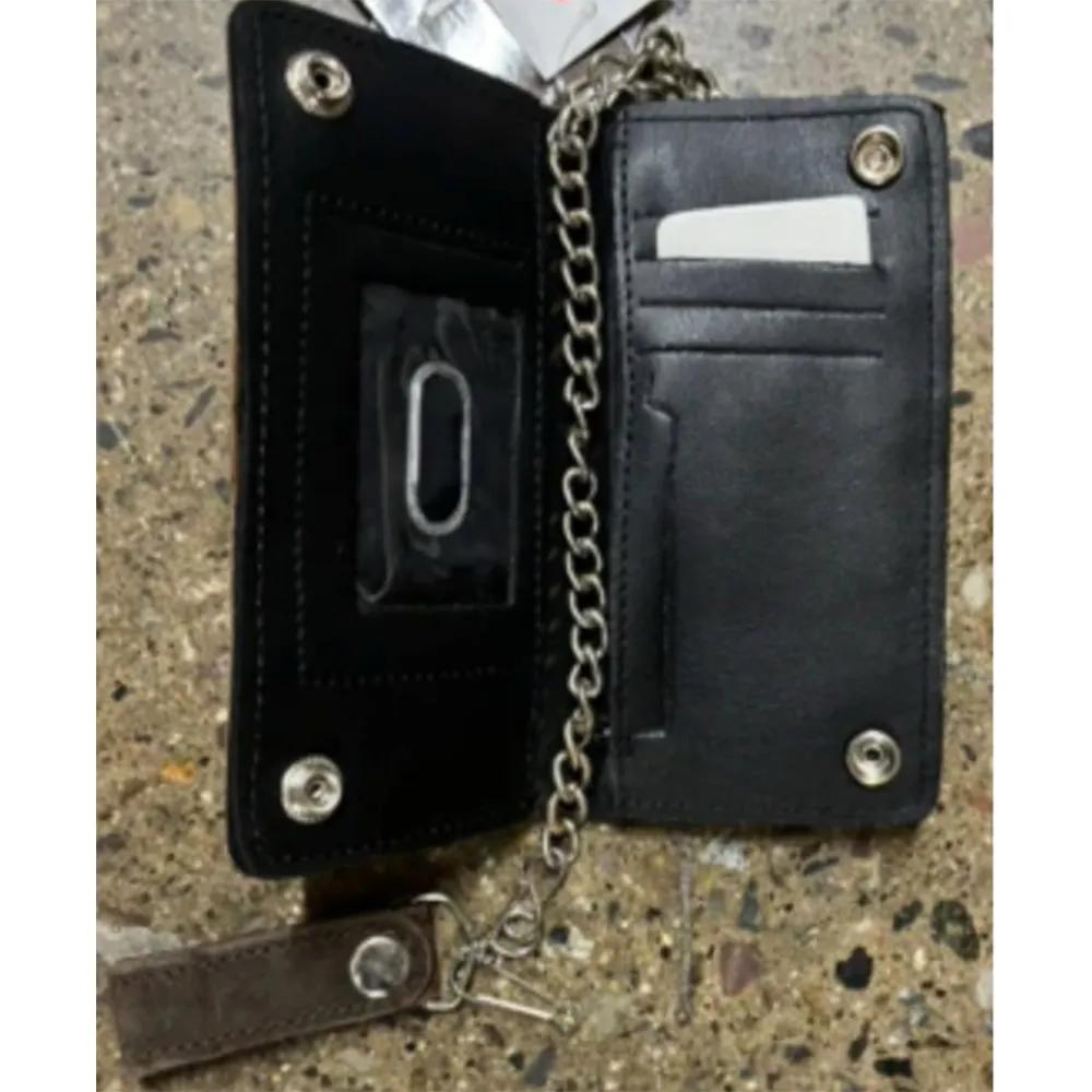 Black leather wallet with chain and id card slot
