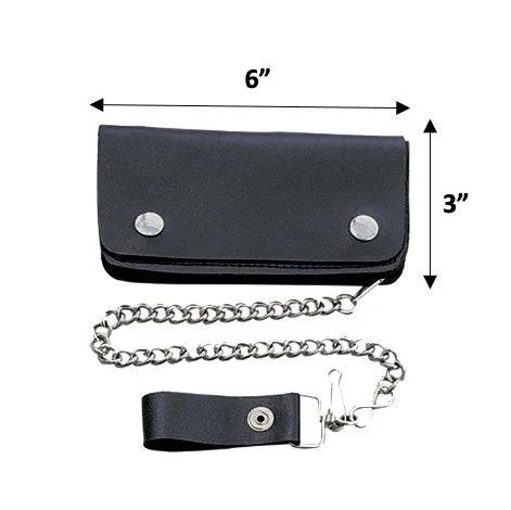 Black leather wallet with a chain and leather hook