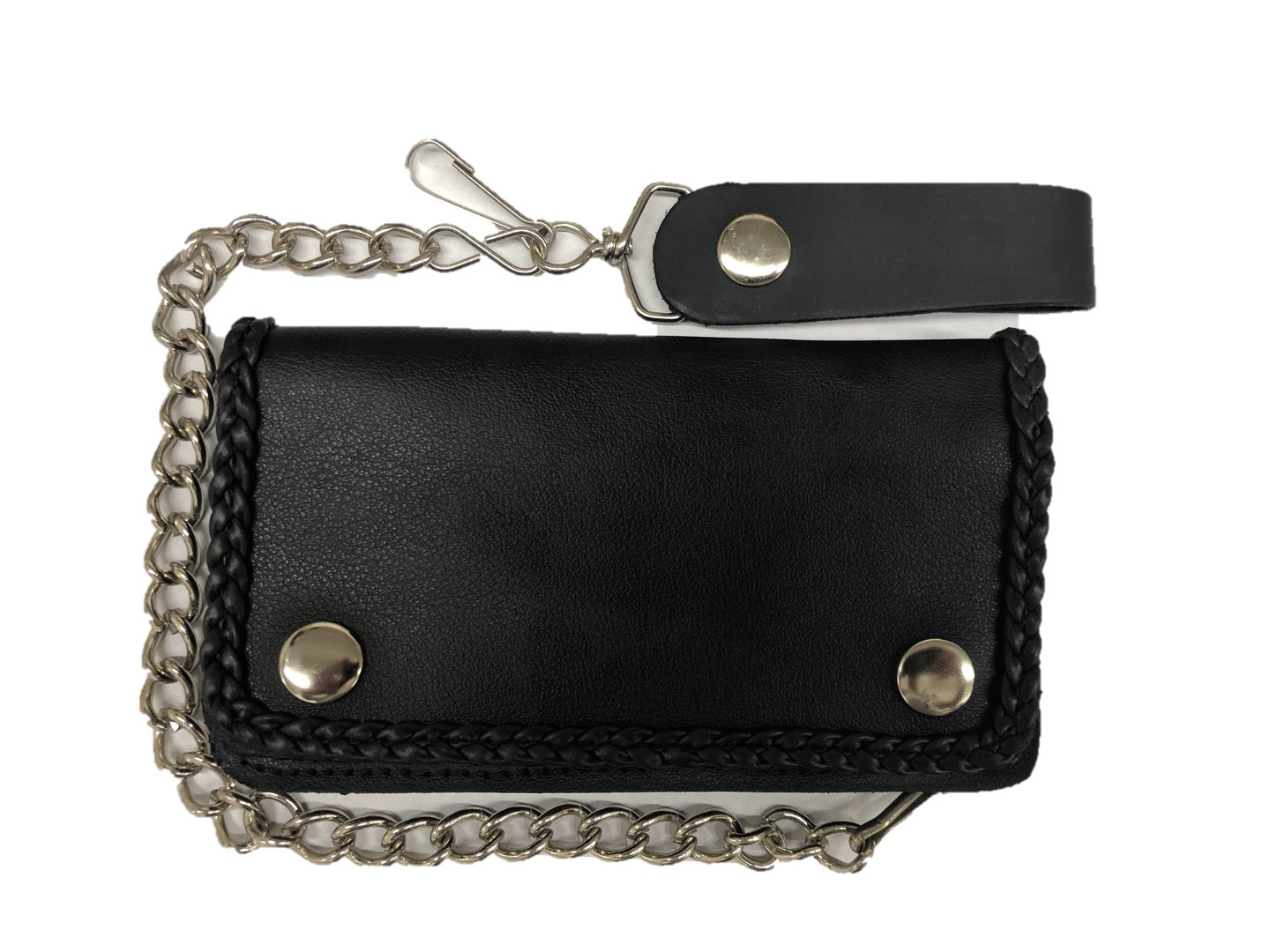 Black leather wallet with chain and leather hook