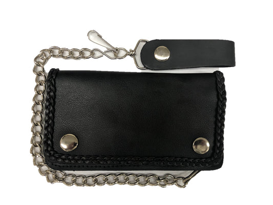 Black leather wallet with chain and leather hook