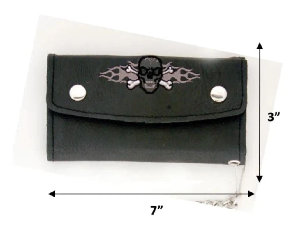 Black leather wallet with skull 