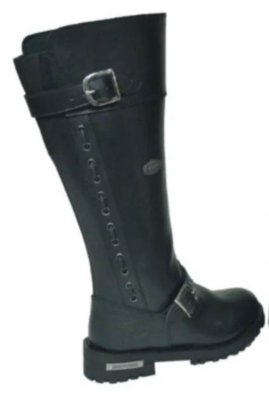 Black rubber boot with buckle and lace design