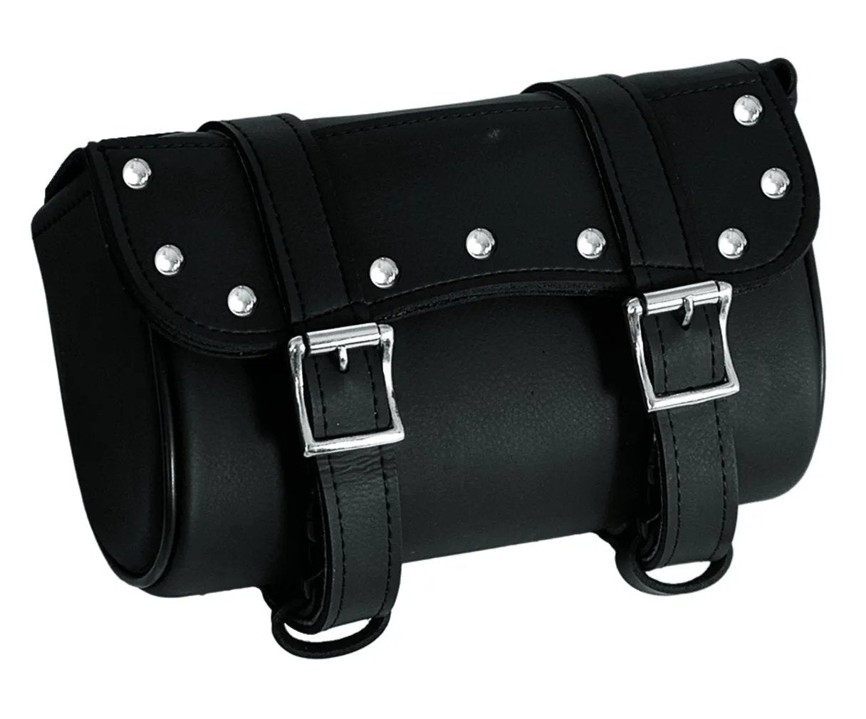 Black leather bag with silver studs and buckles
