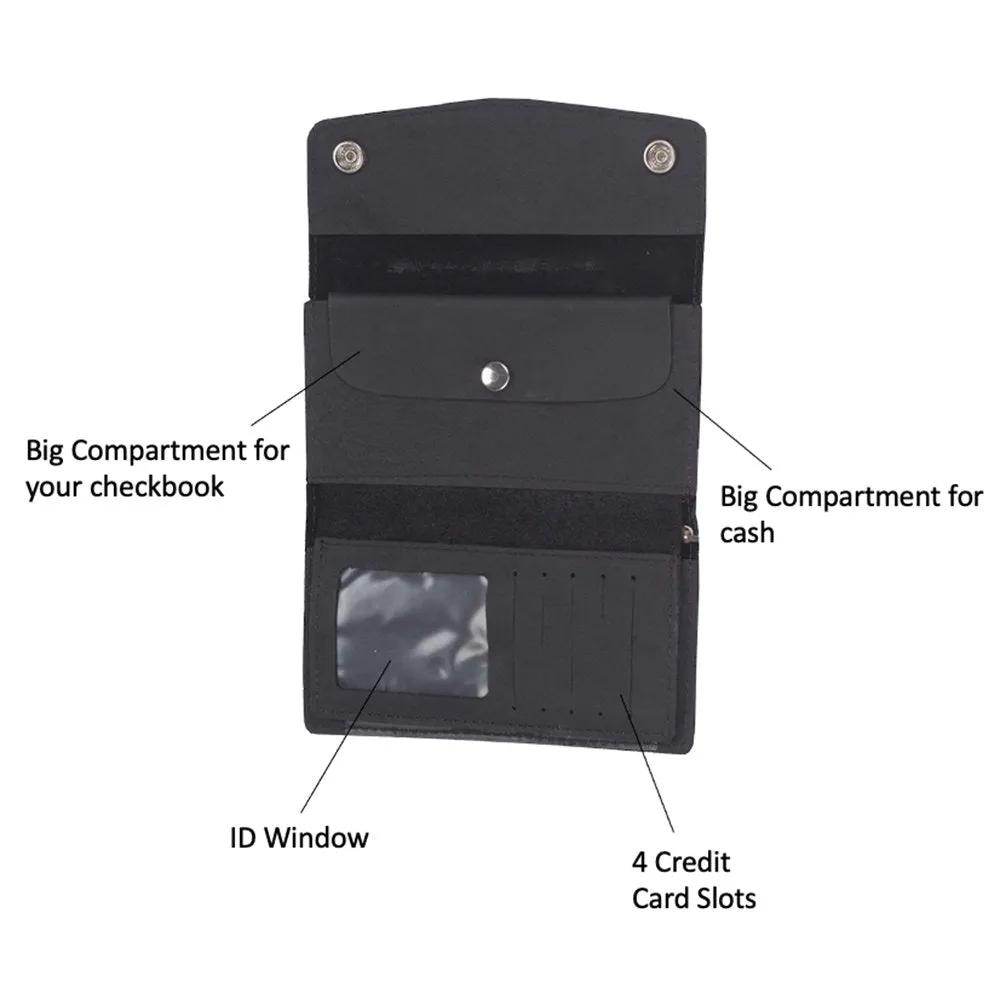 black wallet with checkbook compartment