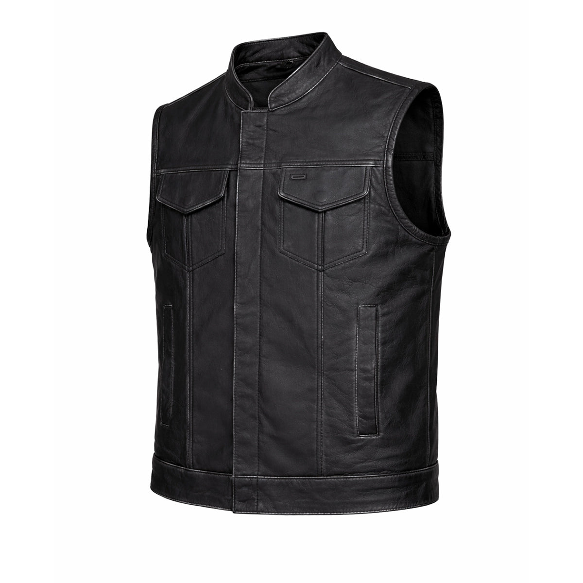 Road Warrior - Men's Premium Leather Motorcycle Vest (Gray)