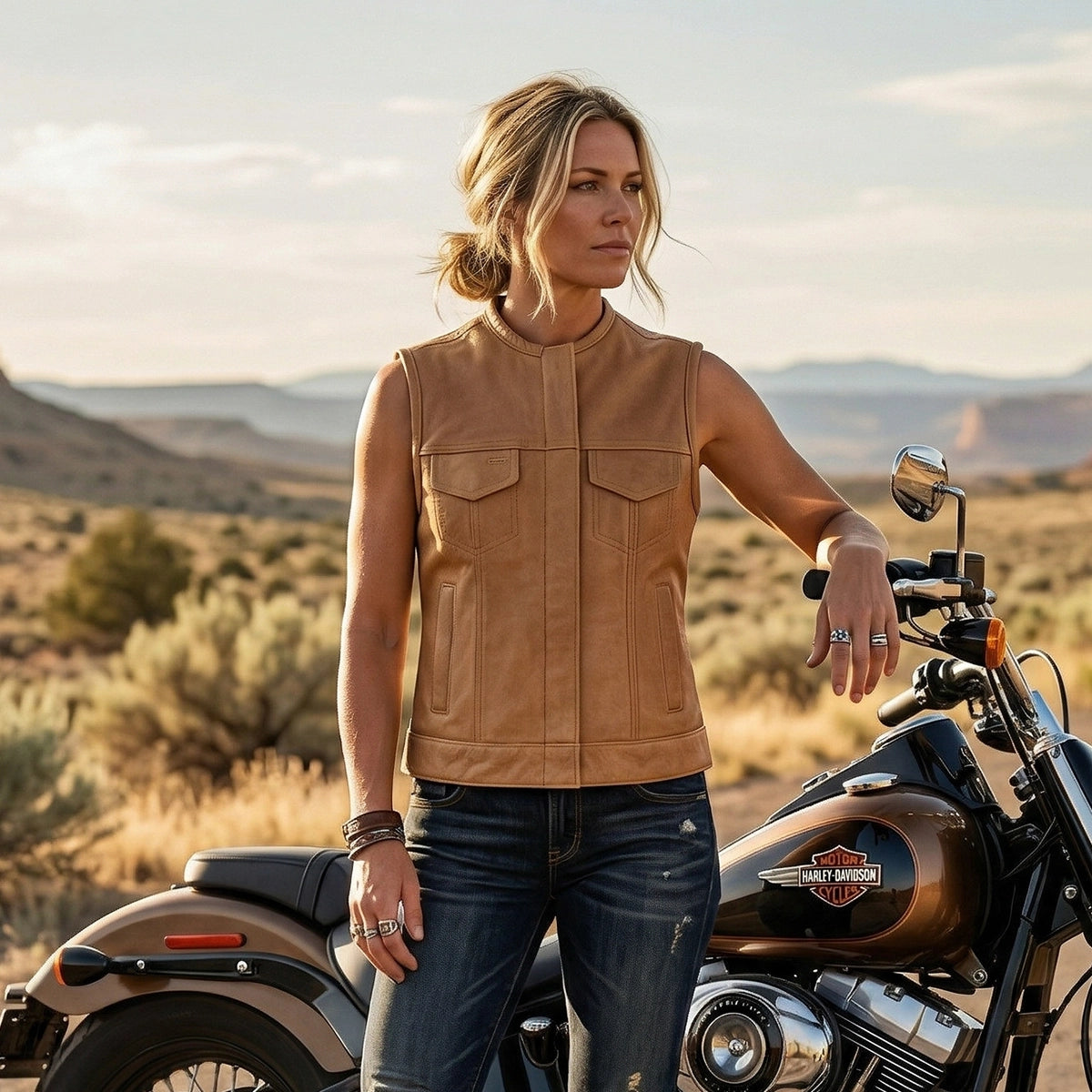 Shield Maiden - Women's Leather Motorcycle Vest (Brown)