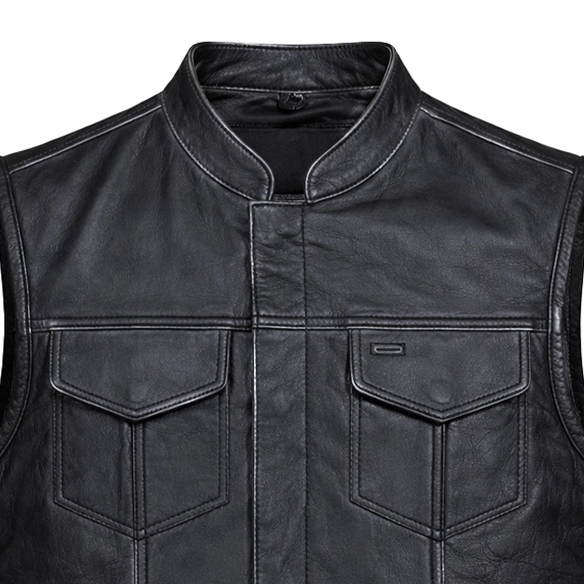 Road Warrior - Men's Premium Leather Motorcycle Vest (Gray)