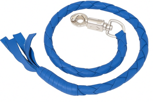 Blue braided leather dog leash 