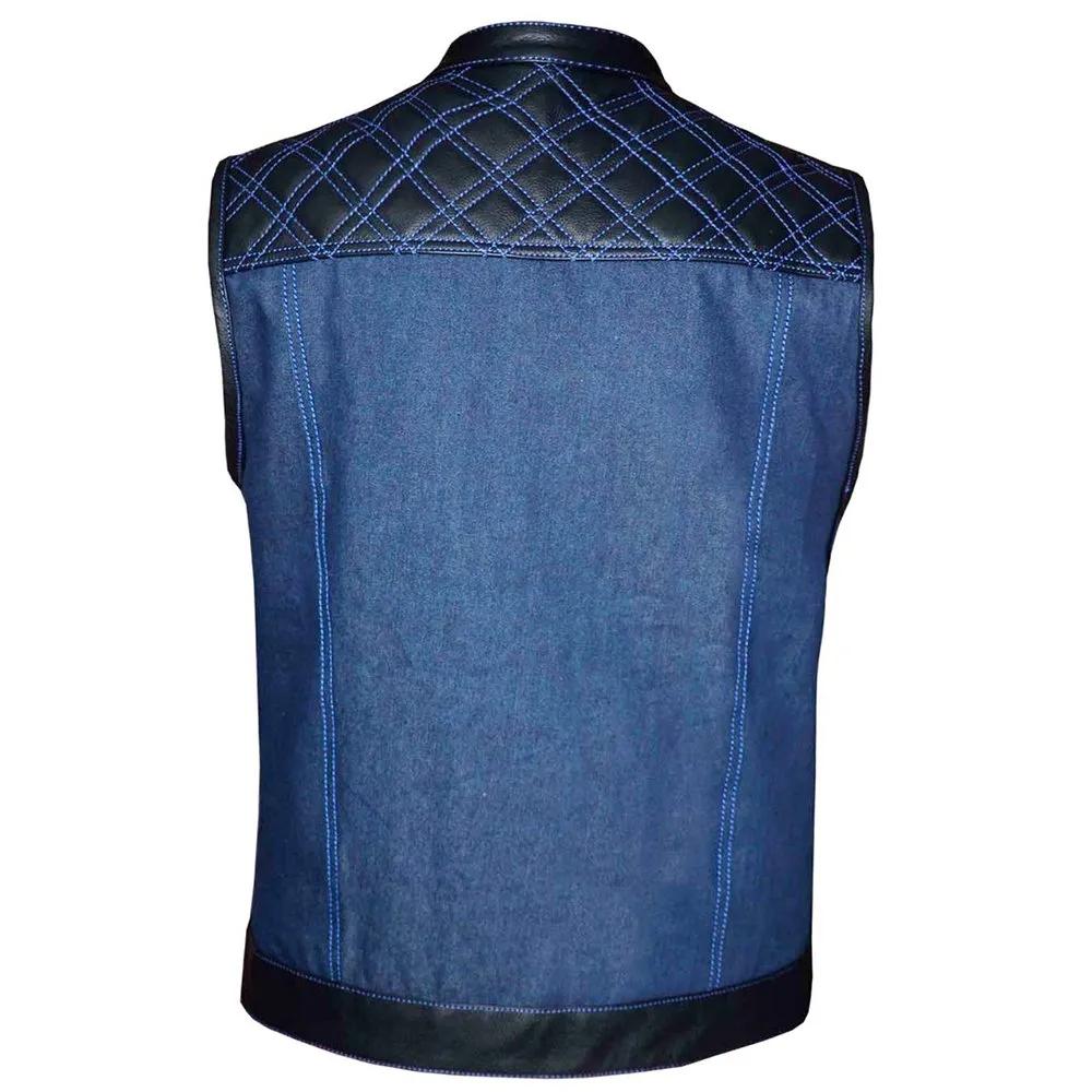 Blue denim vest with quilted panel