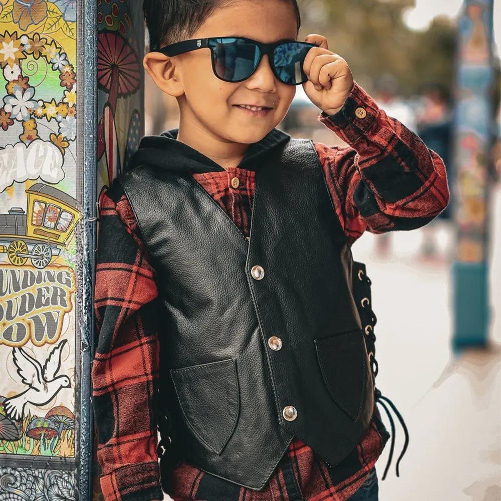 Boys premium black leather vest
