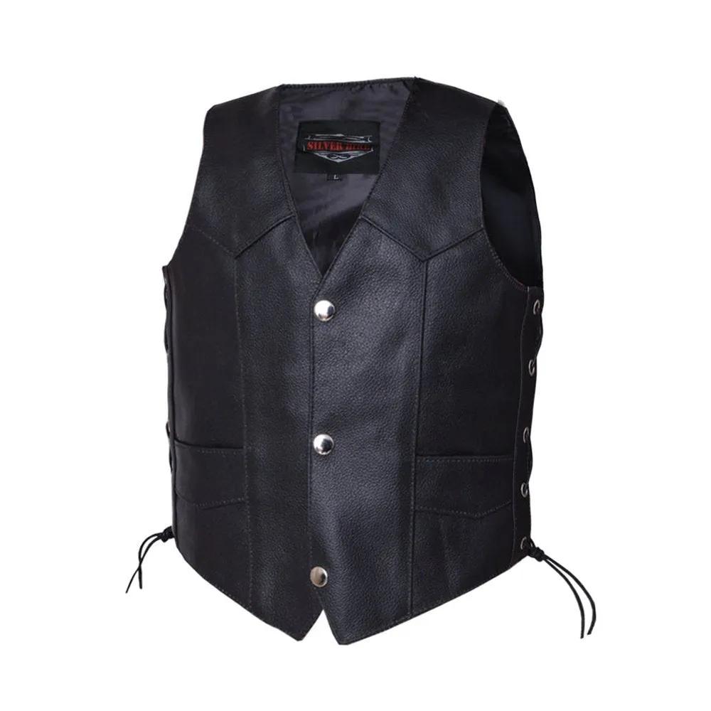 Boys premium black leather vest