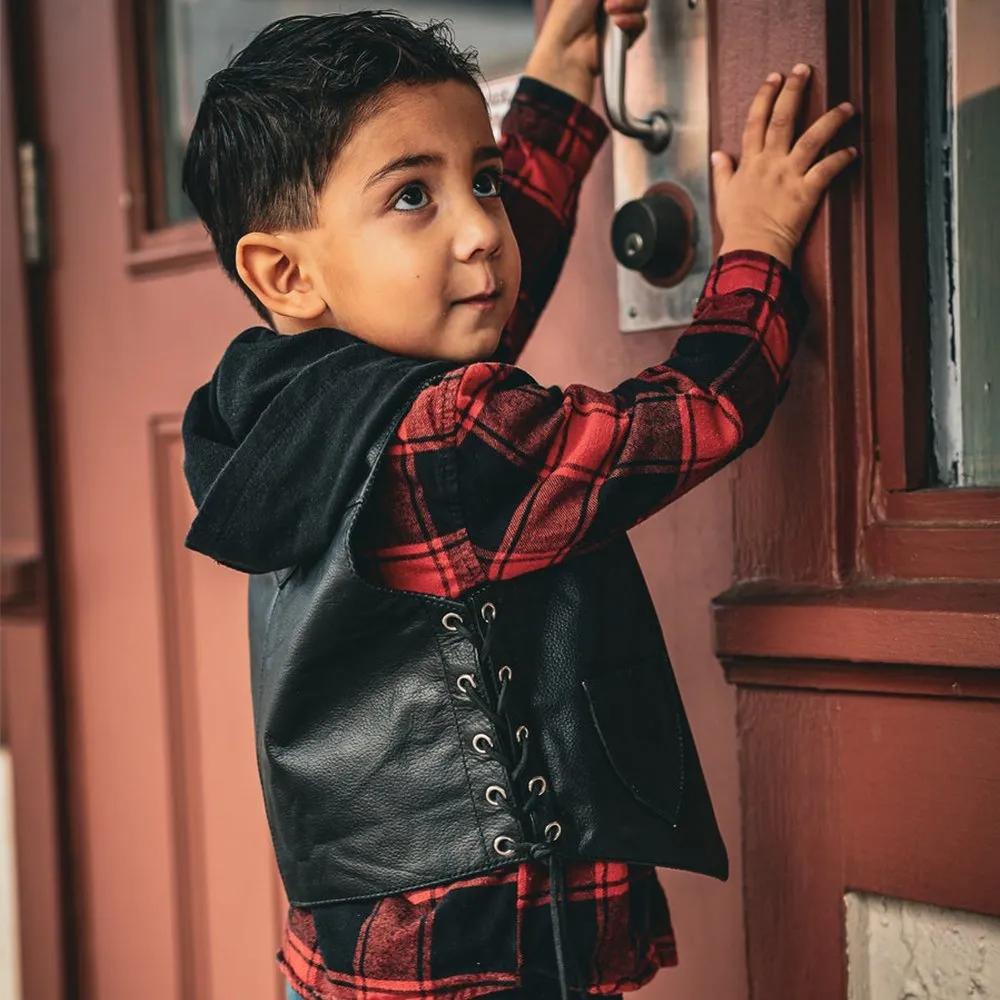 Boys premium black leather vest
