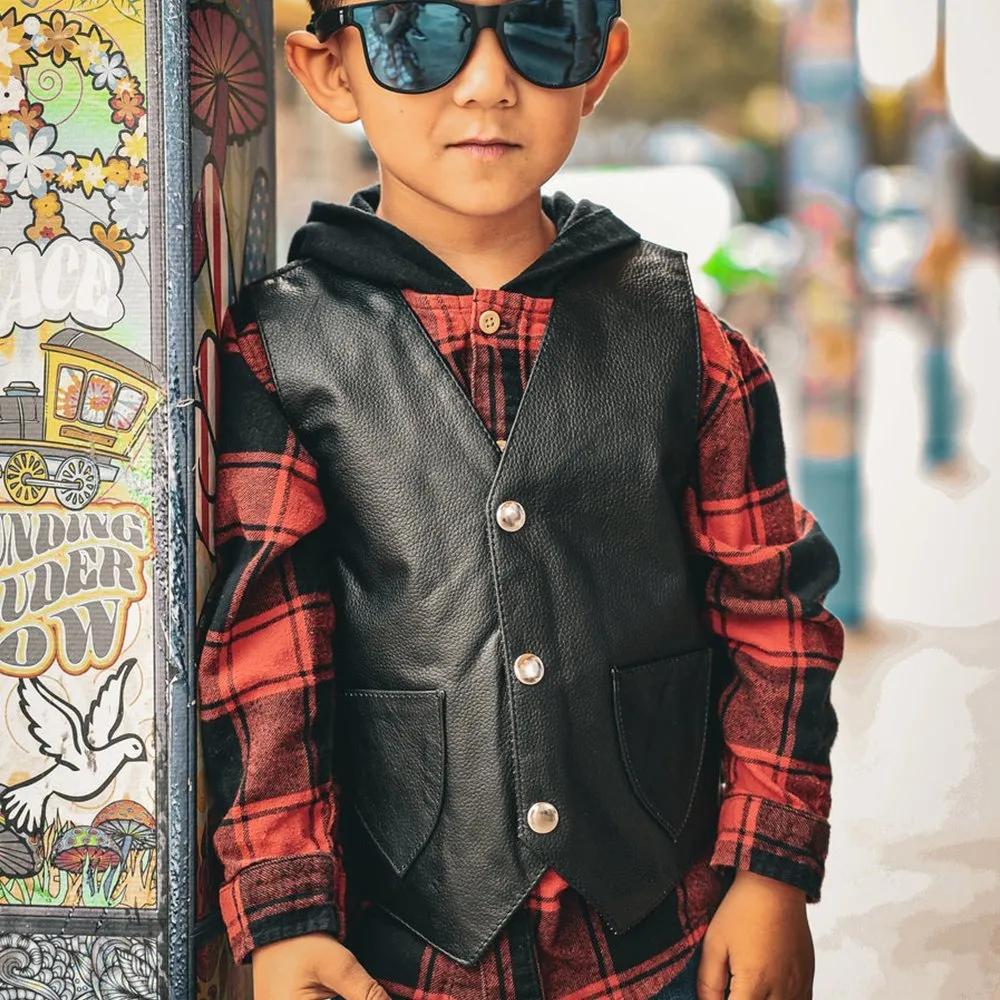 Boys premium black leather vest