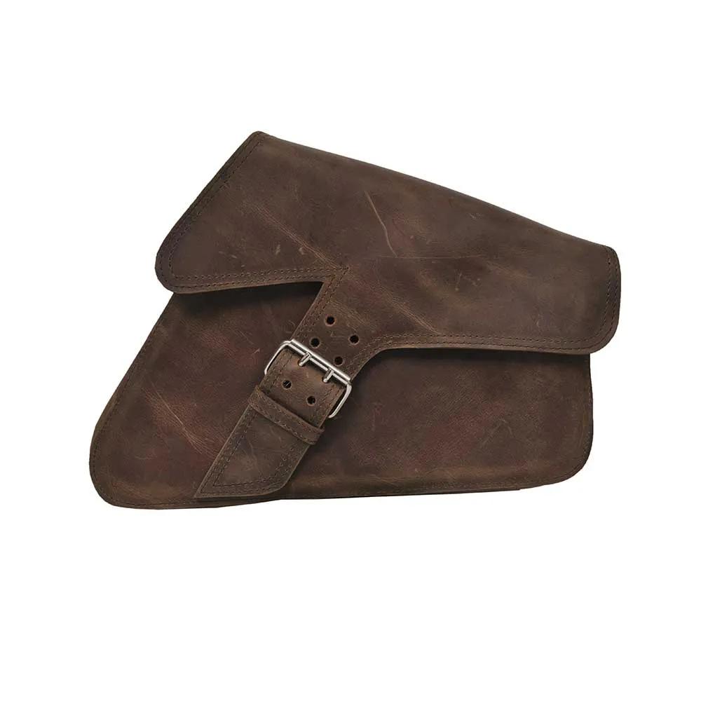 Crafted from cowhide leather in a distressed brown finish, it exudes a timeless appeal suitable for motorcycle enthusiasts seeking both functionality and aesthetics.