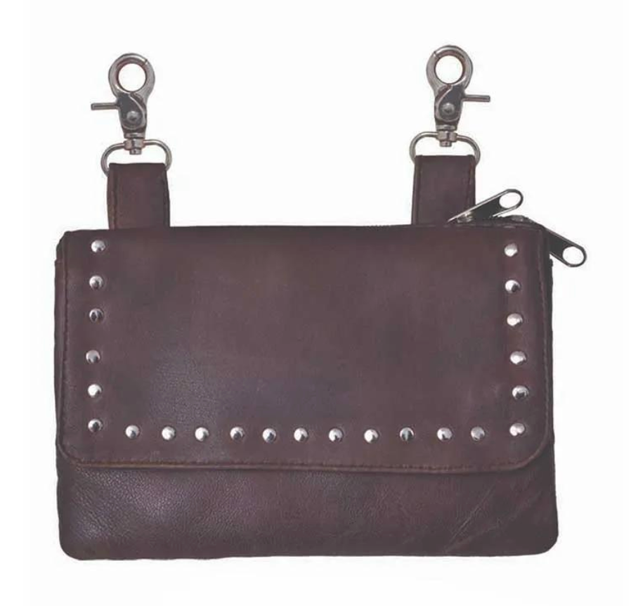 brown shoulder bag for riders with shoulder hangers