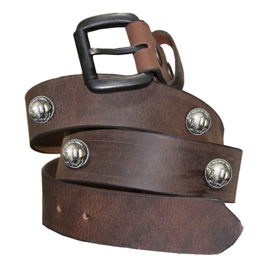 Brown leather belt with silver conchos style