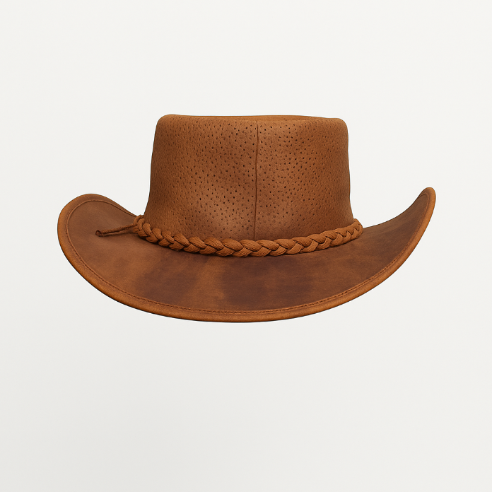 Men Brown leather cowboy hat with braided band 