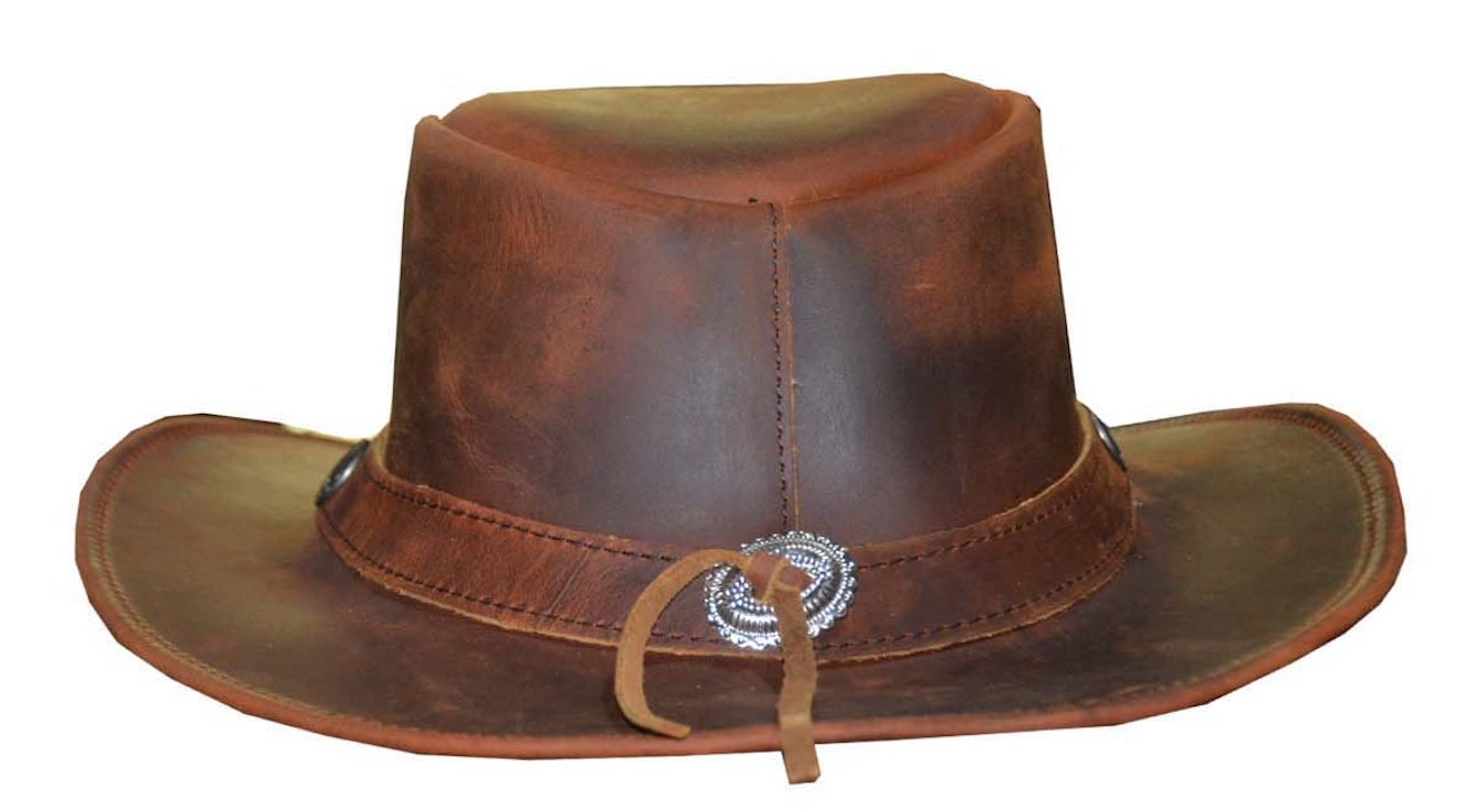 Brown leather hat with a belt for men