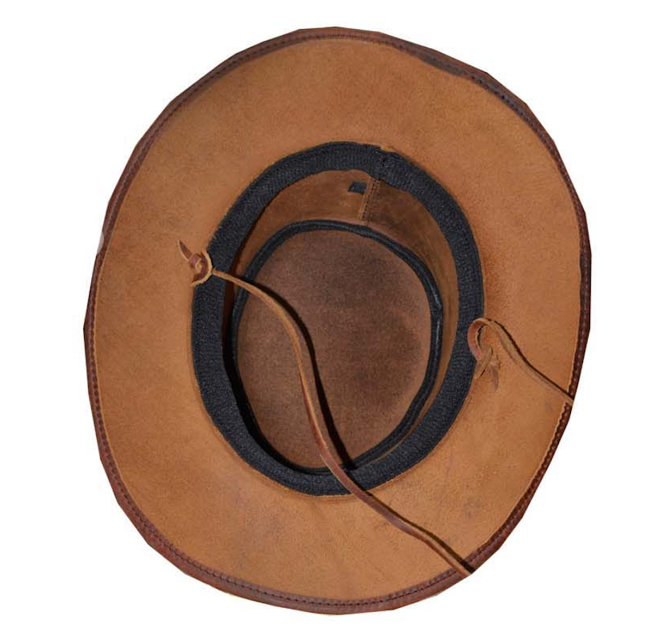 Brown leather hat with a black inner
