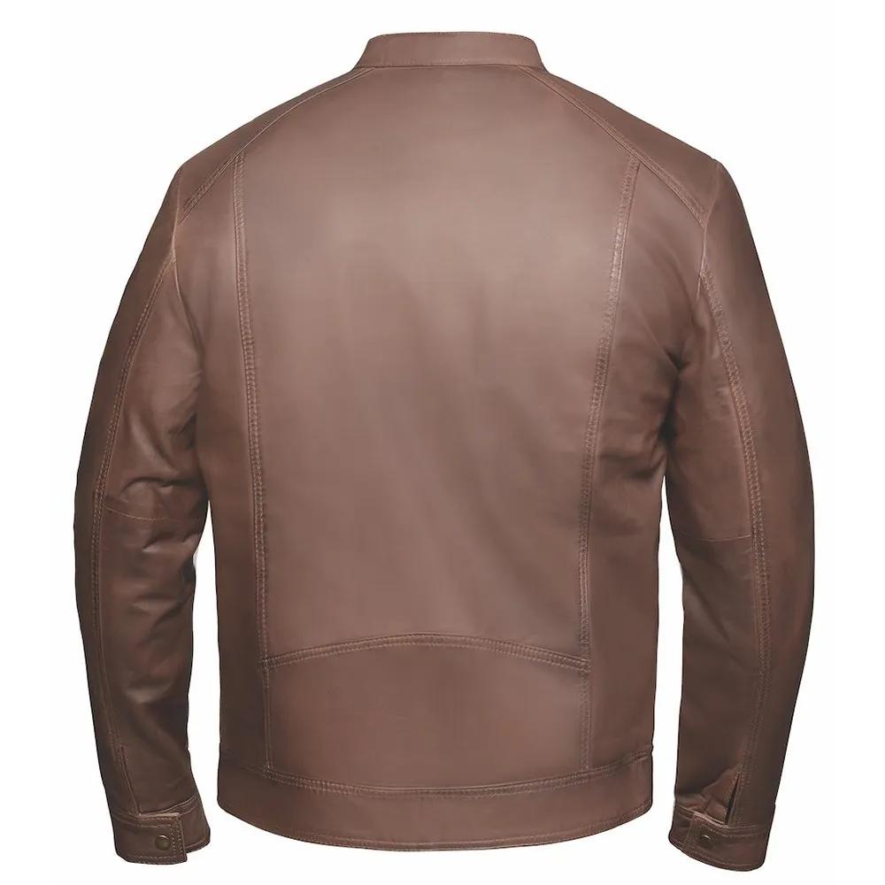 Brown leather jacket in tan  shade