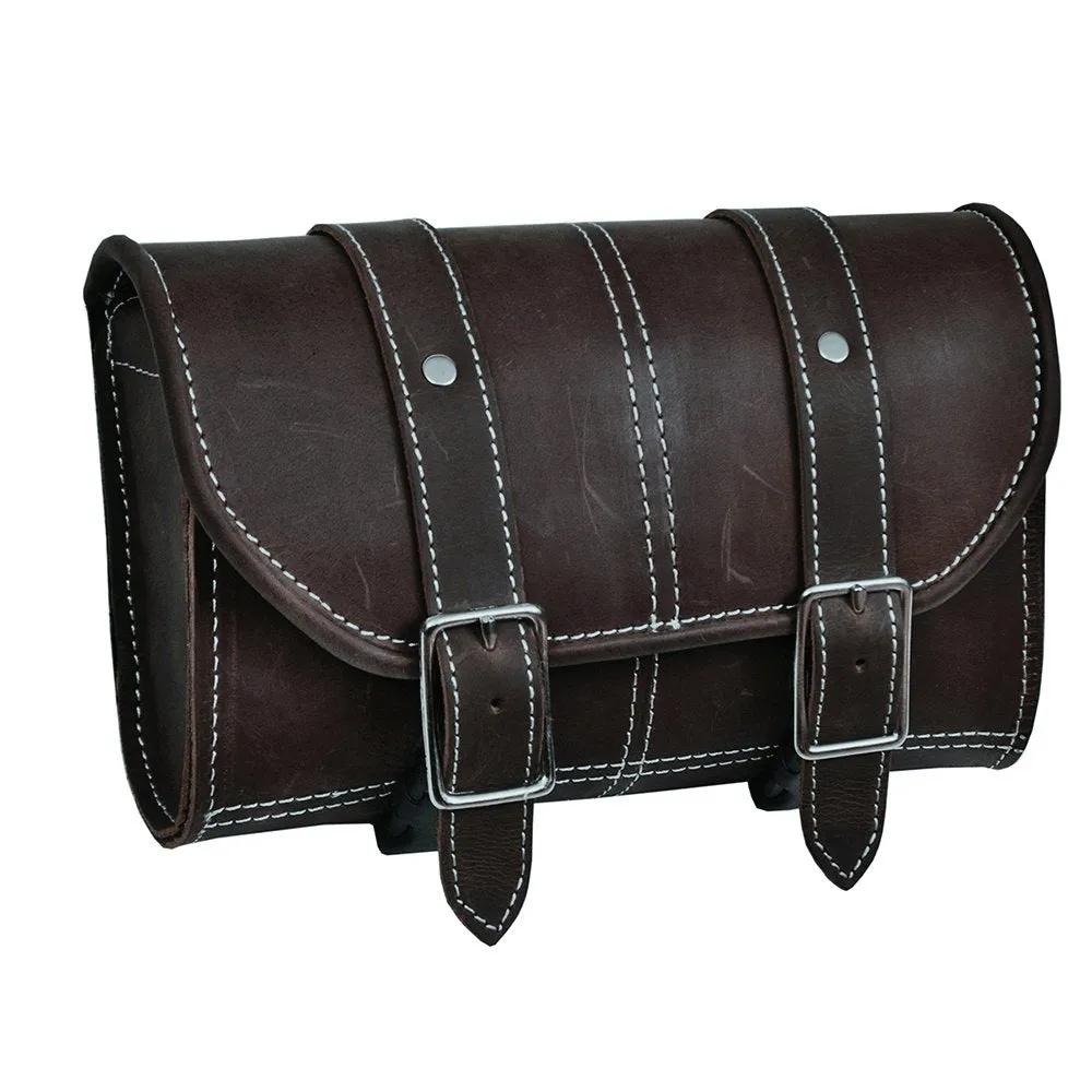 dark Brown leather saddlebag with silver buckles 