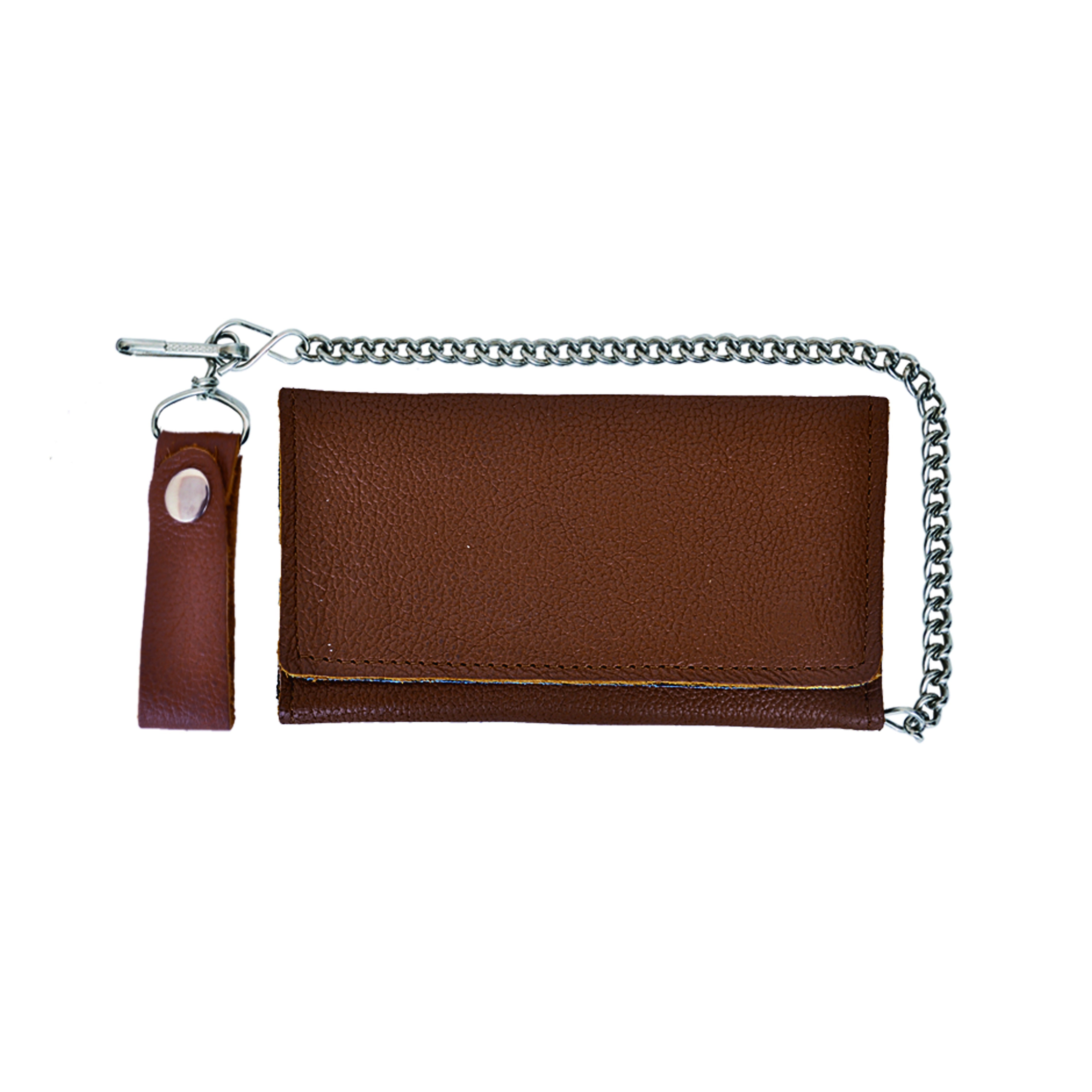 Brown leather wallet with anti-theft chain