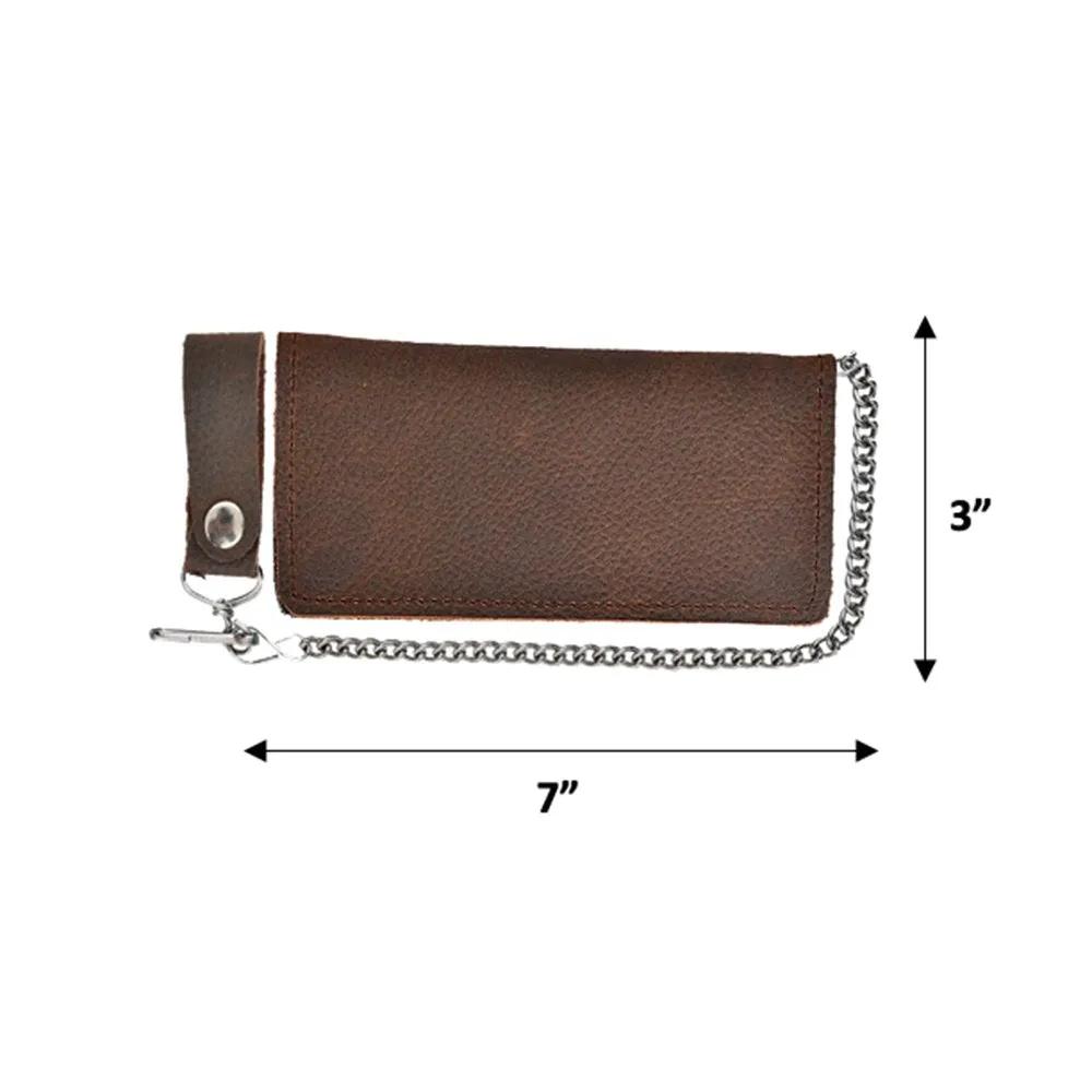 leather wallet in brown with chain