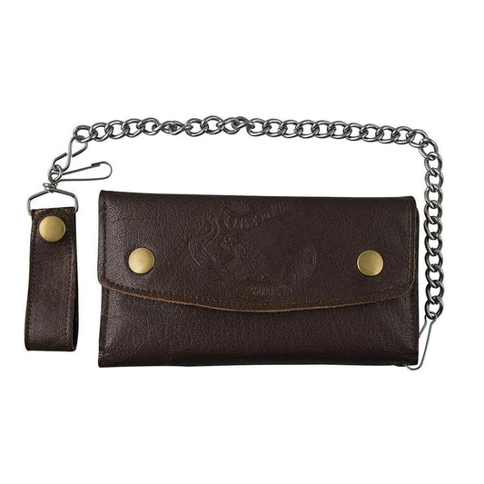 Brown leather wallet with chain strap