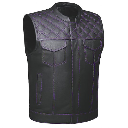 Purple Diamond - Unik Mens Premium Leather Diamond Stitch Club Vest