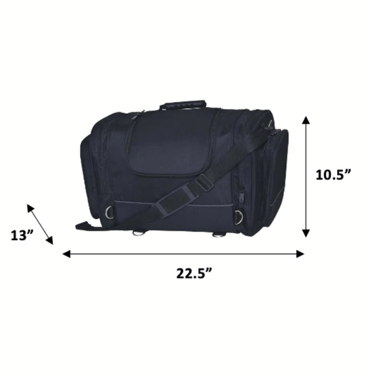  Unik is a spacious and durable textile travel bag designed for versatility and practicality. With a sleek black exterior crafted from durable textile material, this bag offers ample storage space and organizational features