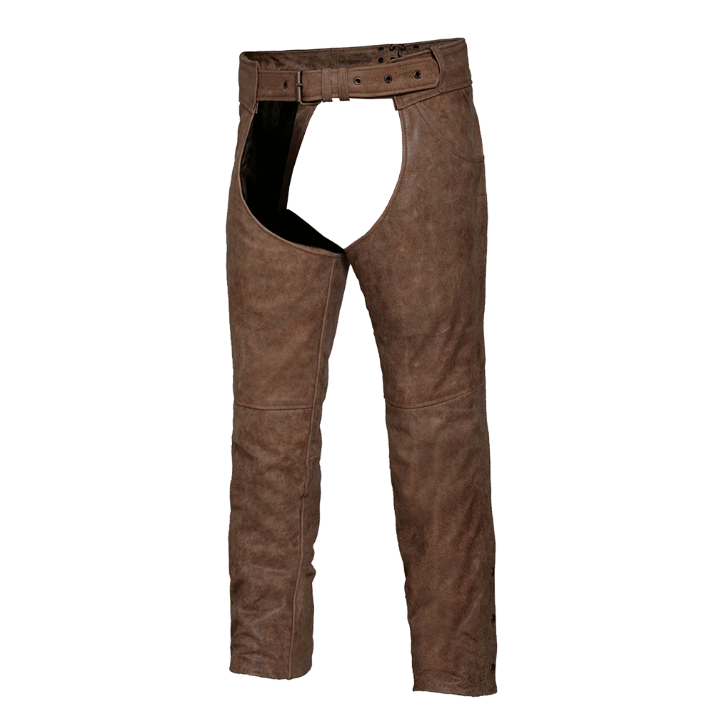 Unik Premium leather chaps designed for durability and style. With reinforced stitching, silver hardware, and an adjustable fit, these chaps are ideal for bikers