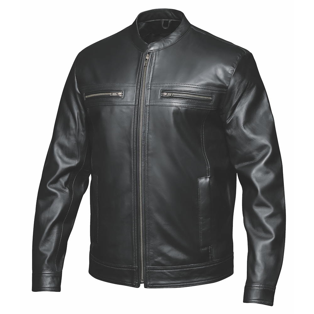  Crafted from luxurious lambskin leather in classic black, this jacket combines timeless style with practical functionality, making it an essential addition to any sophisticated wardrobe