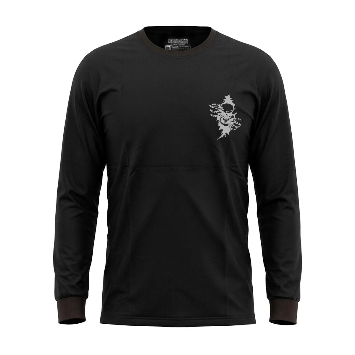 Men's Black Long Sleeve T-Shirt with Skull Graphic Print