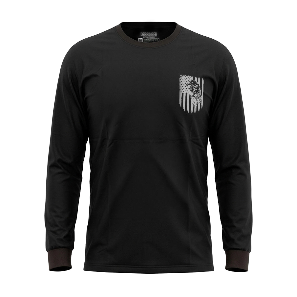 Men's Black Long Sleeve T-Shirt with American Eagle & Flag Print