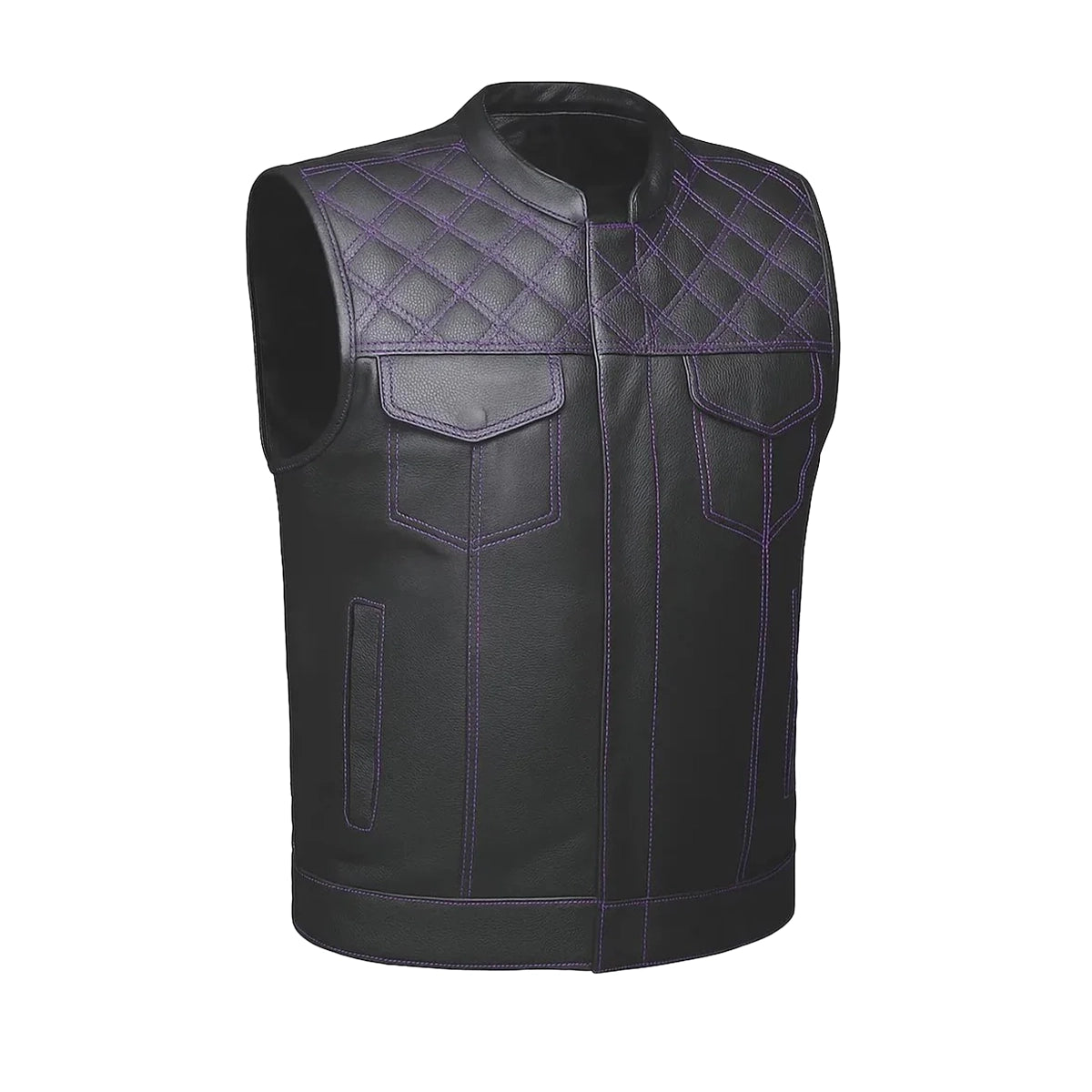 Men’s Purple Diamond Leather Club Vest – Premium Diamond Stitch by Unik