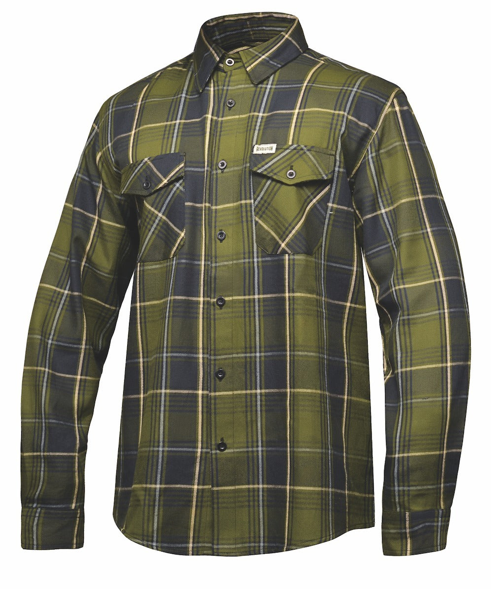 green and black plaid shirt from front