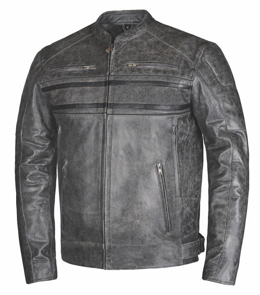 leather jacket in grey color with zipper pockets
