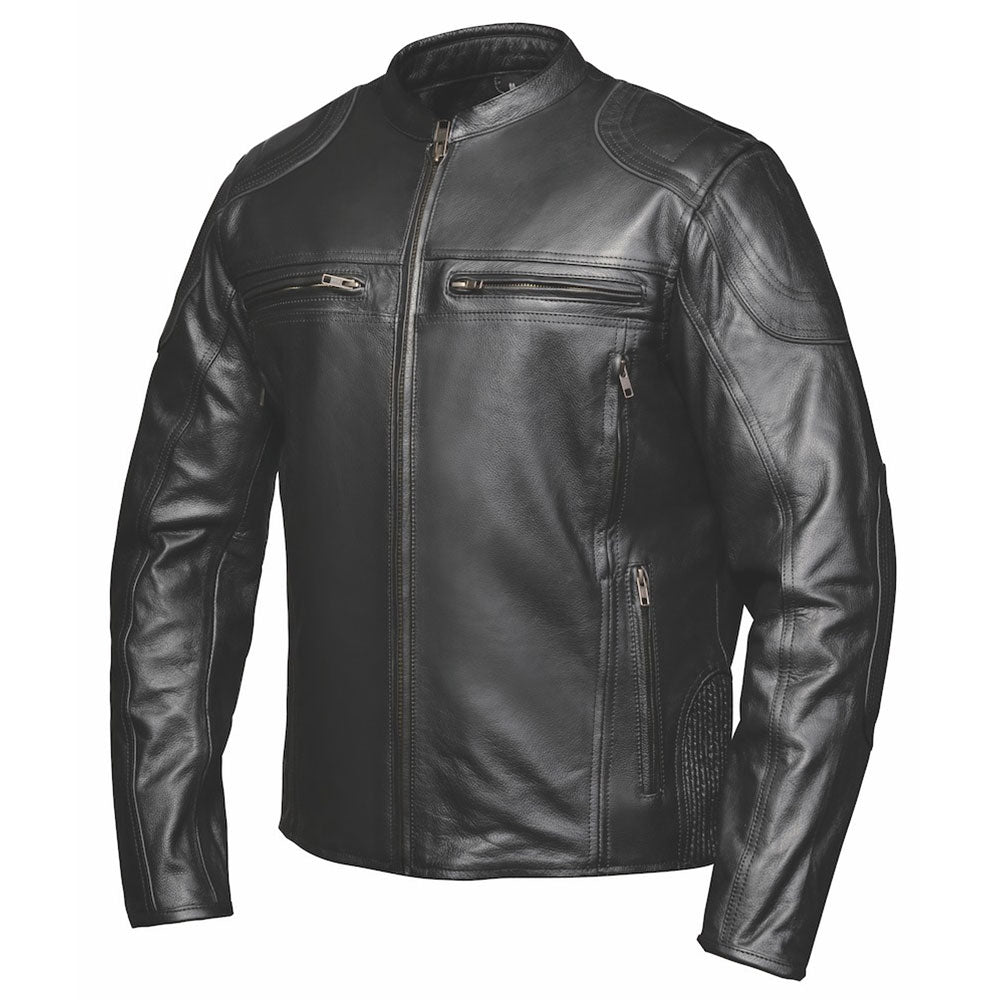  Crafted from high-quality cowhide leather in a classic black color, this jacket combines superior craftsmanship with practical design elements for everyday wear.
