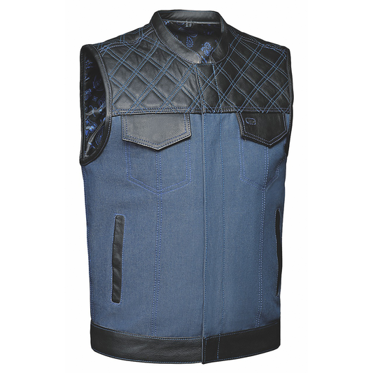 Featuring four exterior pockets, two inside concealed carry pockets, a zip snap main closure, antique brass hardware, and a one-panel back, this vest provides both practicality and unique aesthetic appeal.