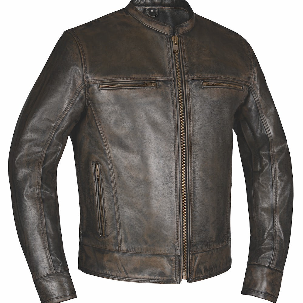  Crafted from durable buffalo leather in a rich brown hue, this jacket combines classic design with functional features, making it an essential piece for any wardrobe