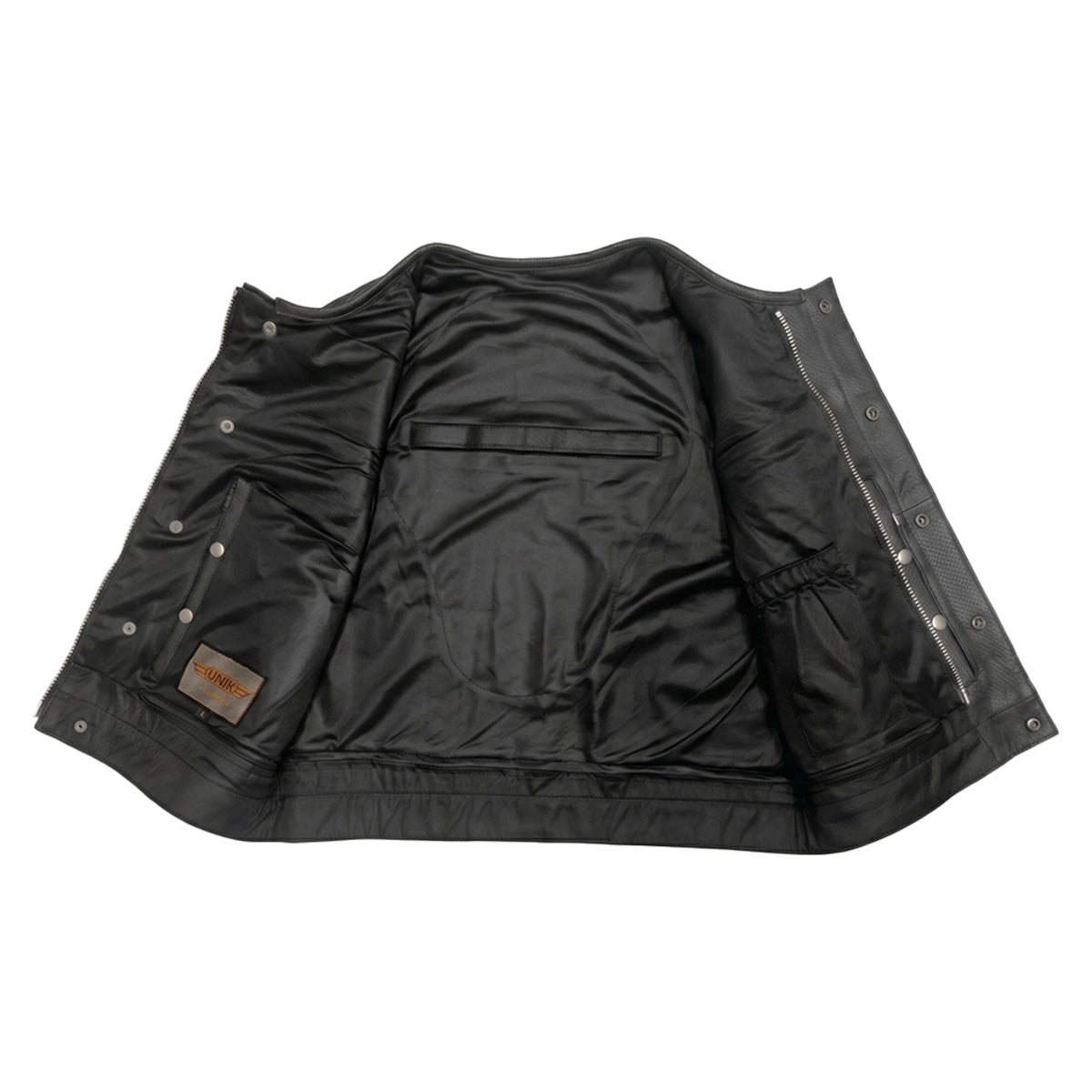 Mens Short Leather Perforated Club Vest - Black