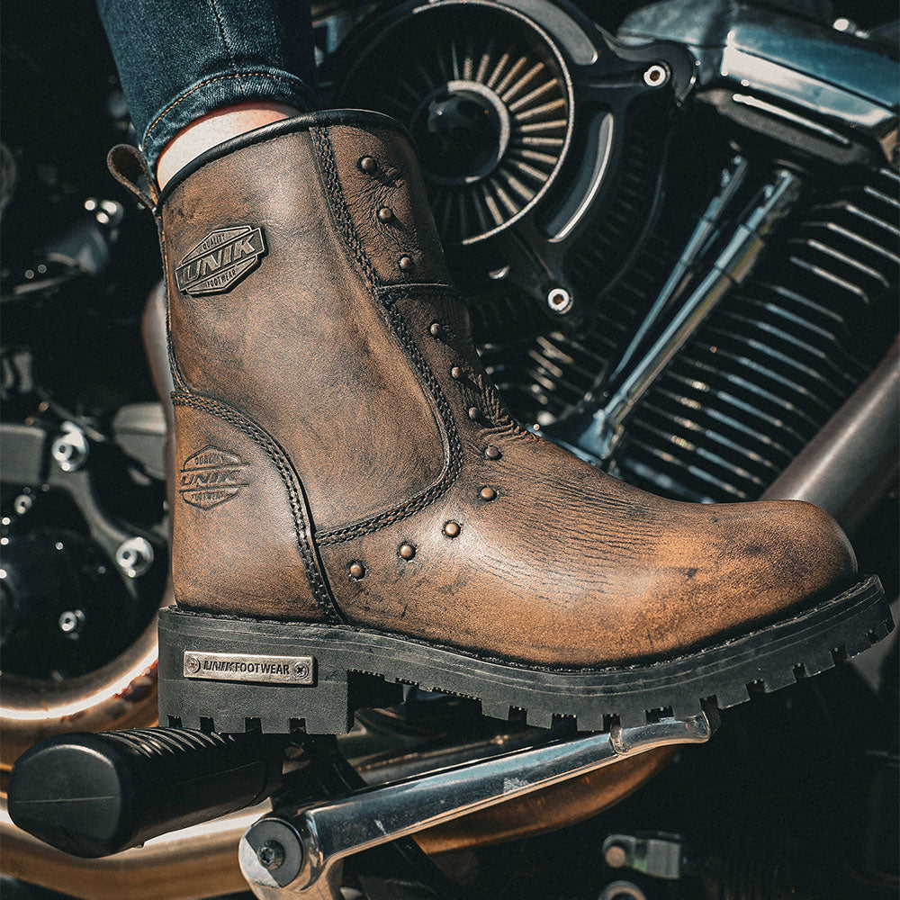 12007.BR - Ladies Motorcycle Biker Leather Boots - Unik International Inc