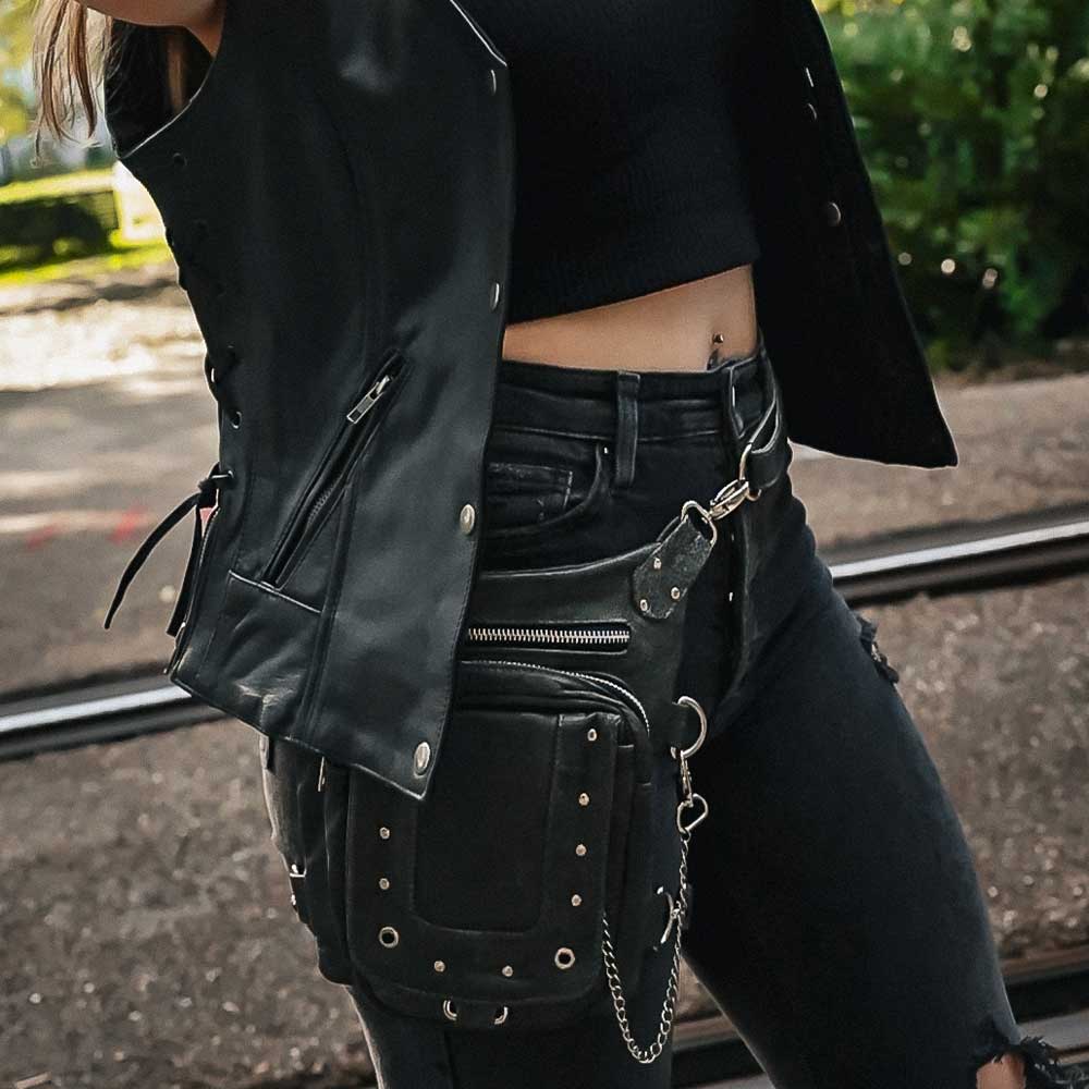 Enhance your motorcycle gear with the Ladies Leather Thigh Bags from Unik, meticulously crafted from high-quality cowhide leather.